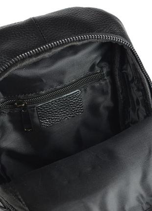 Чоловіча шкіряна сумка рюкзак на груди, чорна молодіжна нагрудна сумочка з натуральної шкіри9 фото