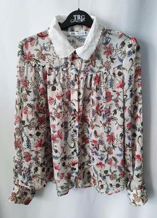 Рубашка цветочный принт вышивка zara из новых коллекций /7868/4 фото