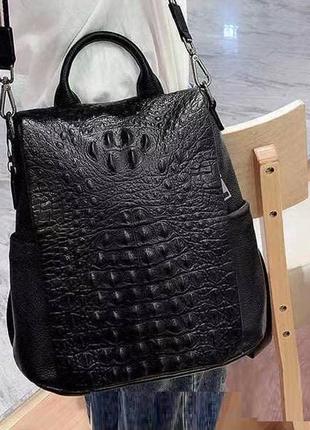 Женский городской кожаный рюкзак сумка трансформер 2 в 1 рептилия, сумка-рюкзак женская натуральная кожа2 фото