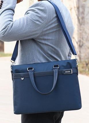 Мужская сумка для документов формат а4 офисная, мужской деловой портфель тканевый синий черный4 фото