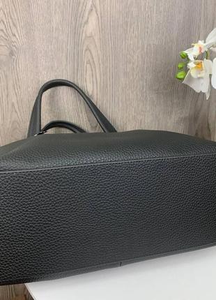 Женская сумка большая вместительная эко кожа черная7 фото