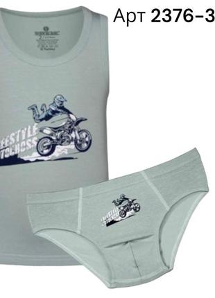 Комплект хлопковый слипы майка для мальчика baykar турция арт 2376-3377 мотогонки