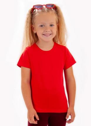 Базовая однотонная футболка, легкая хлопковая футболка для девочки, красная футболка3 фото
