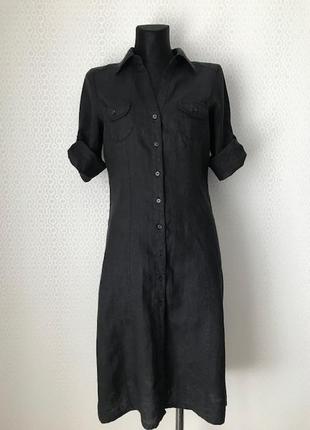 100% лен! стильное черное льняное платье рубашка / платье сафари от h&m, размер 38, укр 44-46