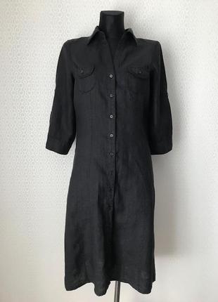 100% лен! стильное черное льняное платье рубашка / платье сафари от h&m, размер 38, укр 44-462 фото