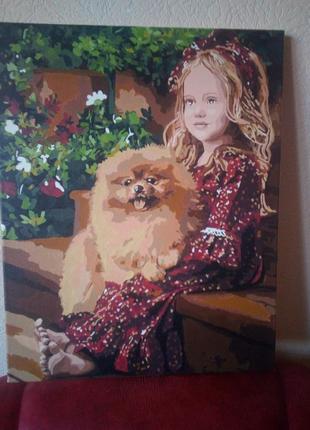 Картина интерьерная девочка с собакой2 фото