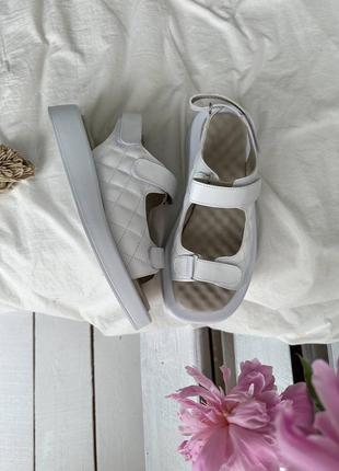 Босоножки сандали натуральная кожа на высокой подошве платформе танкетке на липучке белые шанель4 фото