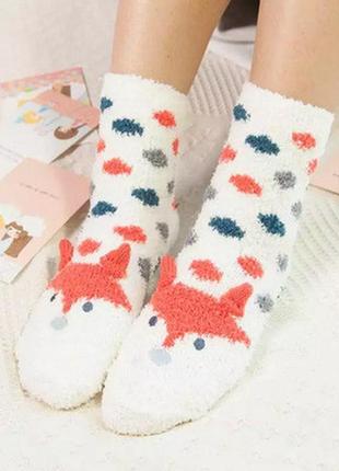 Милі м'які шкарпетки з малюнком лисичка, теплі шкарпетки ''mrs fox'' (білий)1 фото