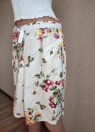 Винтажная юбка хлопок в принт цветы на ремешке с карманами ted baker2 фото