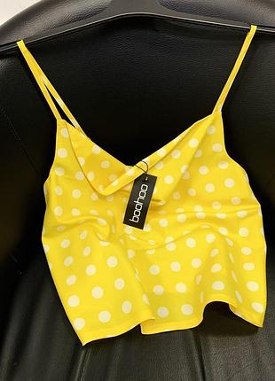 💙💛sale легкий жовтий топ у горошок на регулюючих тонких бретельках boohoo