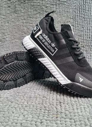 Чоловічі спортивні літні кросівки runner adidas чорні point сітка 41р ad06