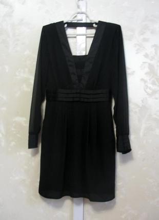 Чорне плаття з прозорими шифоновими рукавами і атласними вставками warehouse3 фото