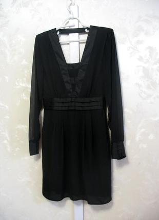 Черное платье с прозрачными шифоновыми рукавами и атласными вставками warehouse