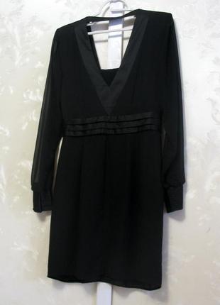 Черное платье с прозрачными шифоновыми рукавами и атласными вставками warehouse2 фото