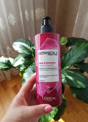 Безсульфатный шампунь лореаль "роза и герань" для окрашенных и тусклых волос l'oreal paris botanicals fresh care rose & geranium
