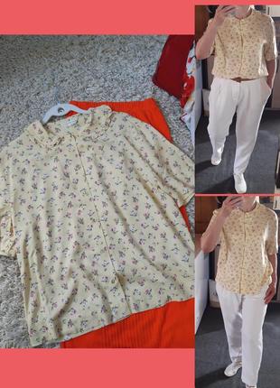 Актуальная стильная хлопковая блуза/рубашка в цветочный принт, m&s, p. 12-141 фото