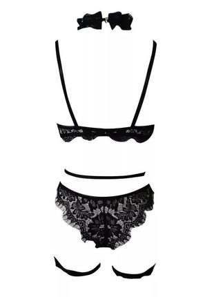 Кружевний комплект жіночої білизни з поясом, підв&#039;язками та чокером m чорний (0002/2)3 фото