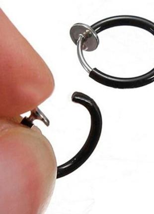 Серьга кольцо клипса обманка без прокола (пирсинг ухо, септум нос, губа) черная7 фото
