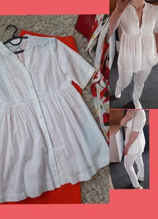 Актуальная нежная хлопковая бела блуза с прошвой ,m.x.o, p. xs-s