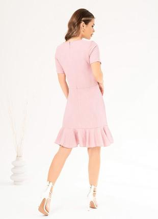 Розовое льняное платье с нижним воланом2 фото