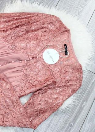 Ніжна персикова сукня boohoo мереживний верх з гудзиками широкі рукави пишна шифонова спідниця6 фото