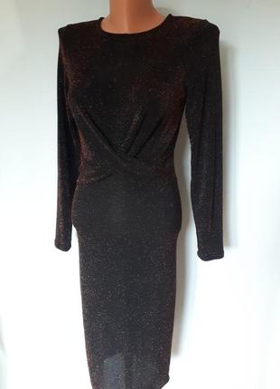 Вечірнє плаття з металевою бронзовою ниткою primark ( розмір 34-36)