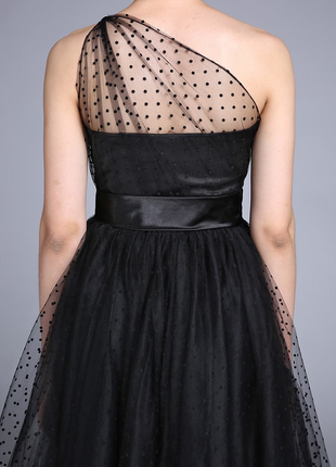 Гламурна довга чорна в горох вечірня сукня плаття фатин4 фото