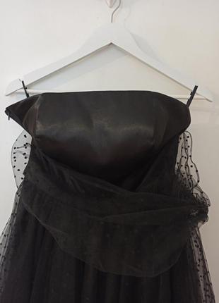 Гламурна довга чорна в горох вечірня сукня плаття фатин7 фото