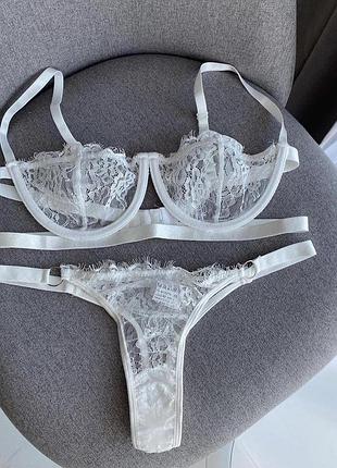 Ажурний комплект жіночої білизни балконет s білий (0019/4)