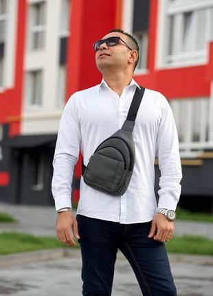 Мужская сумка слинг через плечо sambag brooklyn графитовая2 фото