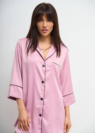 Ночная сорочка рубашкой на пуговицах шёлк армани тем-розовый