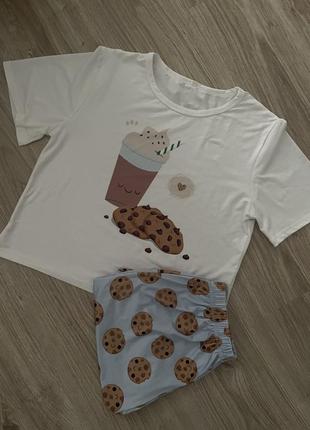 Летняя пижама shein футболка шорты р.s/m
