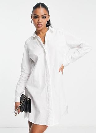Белое хлопковое платье-рубашка мини asos design2 фото