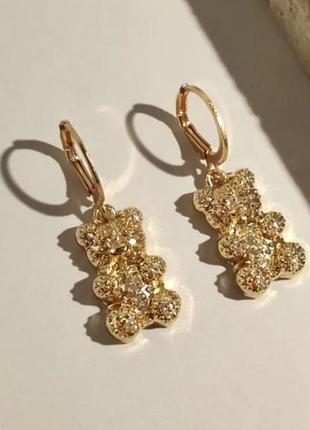Серьги мишки для детей золотистые