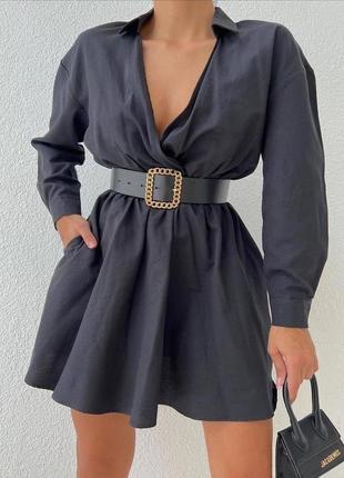 Короткое платье объемное мини платье поло с талией на резинке голубая черная розовая7 фото