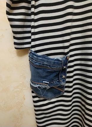 Стильное трикотажное платье с джинсовыми карманами4 фото