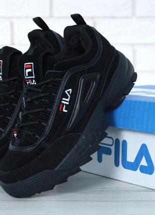 Зимові жіночі кросівки fila disruptor ii "black"1 фото