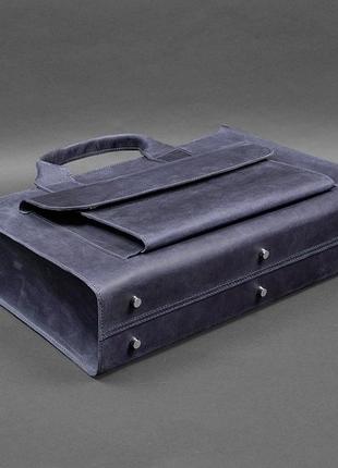 Кожаная сумка для ноутбука и документов универсальная синяя crazy horse4 фото