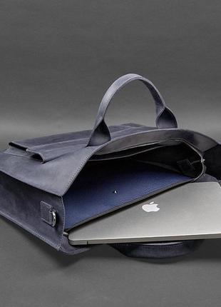 Кожаная сумка для ноутбука и документов универсальная синяя crazy horse9 фото