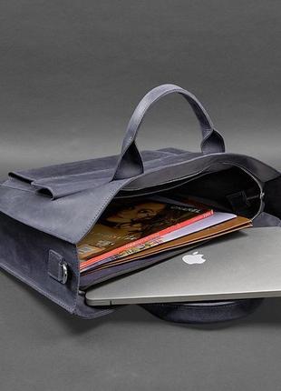Кожаная сумка для ноутбука и документов универсальная синяя crazy horse7 фото
