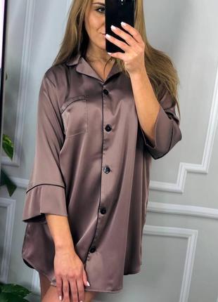 Ночная сорочка рубашкой на пуговицах шёлк армани шоколад2 фото