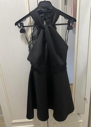 Платье черное с открытой спиной платье с декольте короткое черное платье5 фото