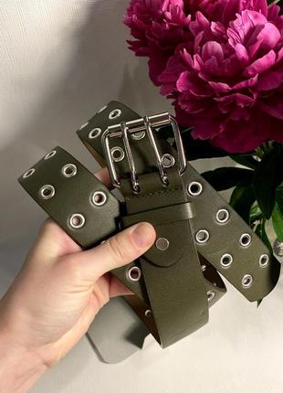 Ремень с люверсом женский 4см эко кожа, ремень из эко кожи, ремень на две дырки, ремень с металлическими дирочками