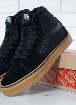 Кеды vans sk8 - hi. winter edition black gum black, зимние вансы с мехом