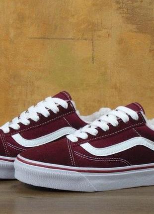 Кеди vans old skool winter edition bordo, зимові вансы з хутром4 фото