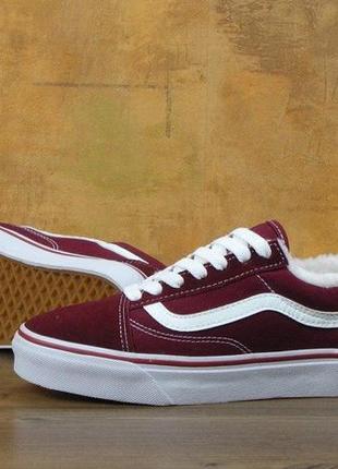 Кеди vans old skool winter edition bordo, зимові вансы з хутром7 фото