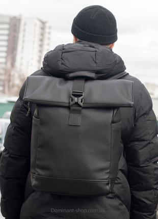 Черный городской рюкзак rolltop barrel из эко кожи молодежный для путешествий роллтоп на 20 - 25 л10 фото