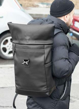 Черный городской рюкзак rolltop barrel из эко кожи молодежный для путешествий роллтоп на 20 - 25 л9 фото