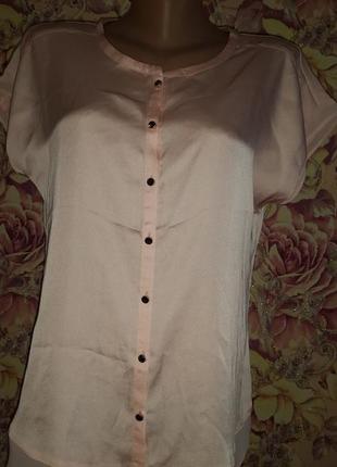 Шелковая розовая/пудровая блуза с шифоновыми вставками