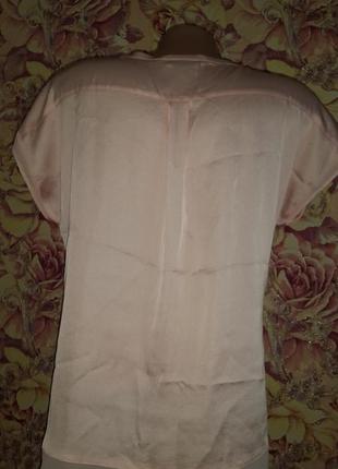 Шовкова рожева/пудрова блуза з шифоновими вставками3 фото